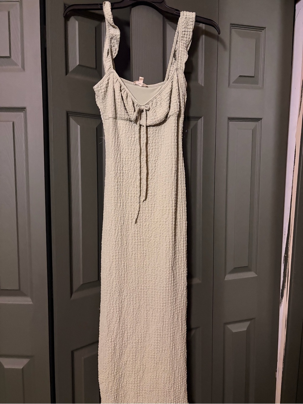 Textured Maxi Dress with Tie-Front in Light Sage